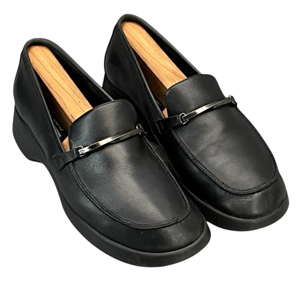 Bass Vintage 90s Y2K Black Leather Slip On Comfort Chunky Heel Loafer Women 8.5